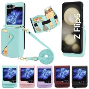 Wallet Case for Samsung Galaxy Z Flip 5 4 3 Case with Chain Strap, Card Holder Slots- Leather Wallet Case Flip Folio Cover
